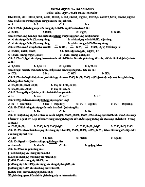 Đề thi học kỳ II môn Hóa học Lớp 12 - Năm học 2018-2019 (Có đáp án)